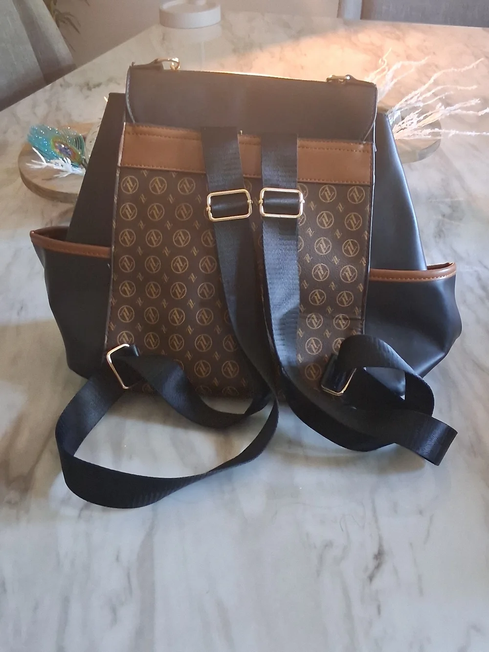Designer-Inspired Brown & Black Chain-Accent Women’s Handbag